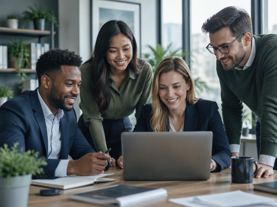 Team arbeitet zusammen in einem modernen Büro